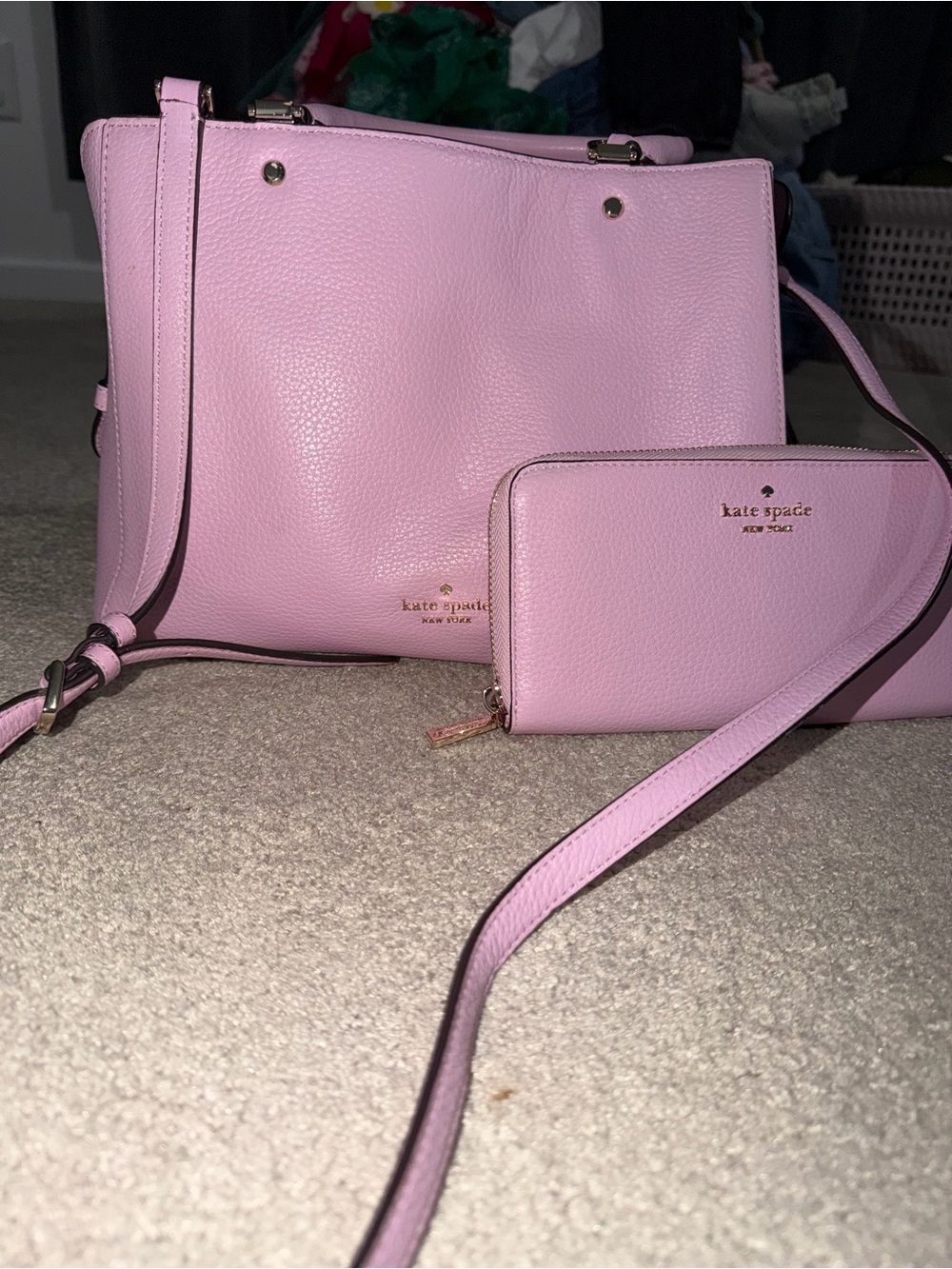 kate spade lilac leather crossbody bag with matching wallet